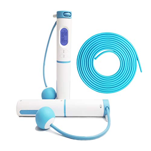 縄跳び なわとび エア縄跳び 兼用 SWAN SPRING トレーニング エクササイズ ダイエット 消費カロリー 計算、回数カウント、タイマー機能付き 長さ調整 室内 屋外 大人 子供 兼用 ジャンプロープ (ブルー)