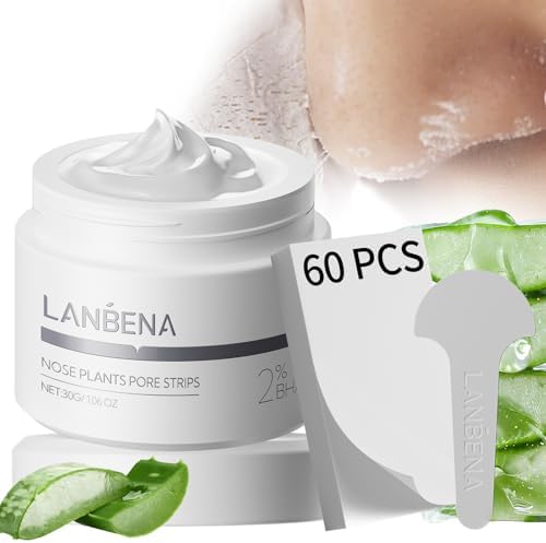 LANBENA Blackhead Remover Nose Pore Strips for Face, 2.0 Upgraded Deep Cleansing Peel off Mask Nose Strips Skincare for All Skin (1.06 Oz/30g) - 60pcs Strips