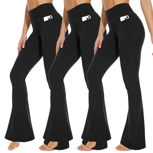 3 Packs Leggings with Pockets for Women, Soft High Waisted Tummy Control Workout Yoga Pants