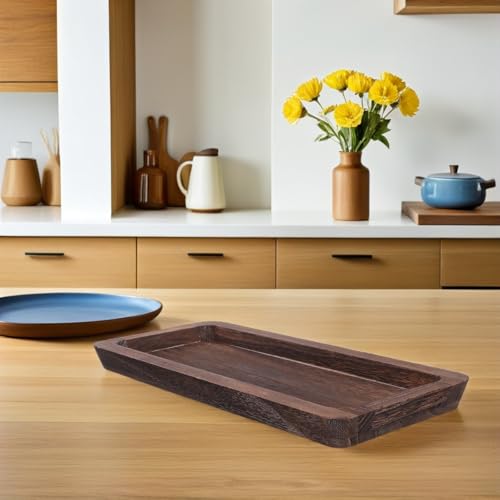 Bandeja larga de madera rústica rectangular para velas y centro de mesa decorativo 7