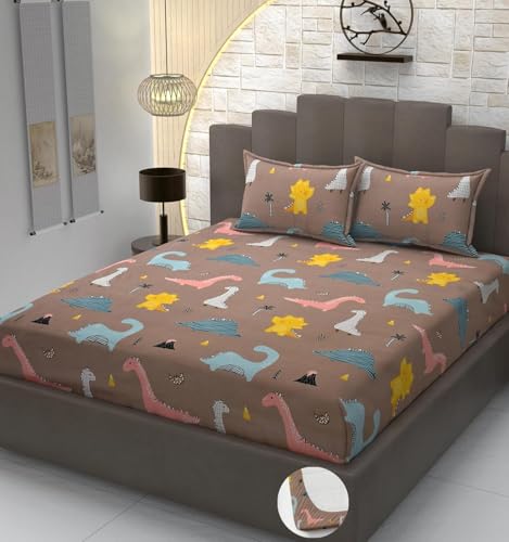 Image of Home Premium Cotton Flat Floral Double Bedsheets with 2 King Size Pillow Covers | Double Bed Breathable | Wrinklefree | Ultrasoft 220 TC Supersoft | 90x90 Inches| Beige & Brown