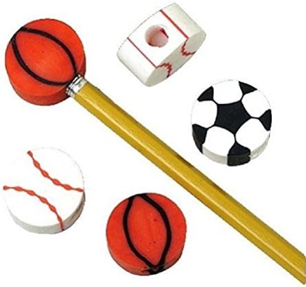 12 Sports Eraser Pencil Top Party Favors Baseball & Basketball
