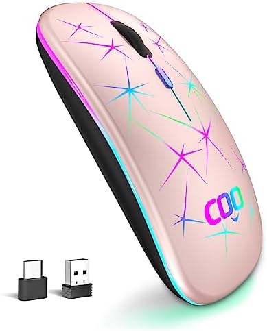 Wireless Mouse, 2.4G Portable Optical Quiet RGB Mouse with USB Receiver and Type C Adapter, 3 Adjustable DPI Levels, Wireless Computer Mouse for Laptop, Computer, PC, MacBook, Desktop (Champagne)