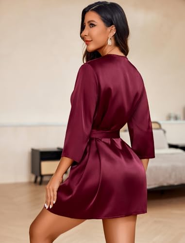 Image of Avidlove Women's Kimono Robe Short Satin Pure Short Silky Robes