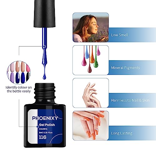 Phoenixy Gel Nail Polish Set, 12 Colours Gel Nail Kit with U V Nail Lamp 8ML Soak off Gel Nail Polish Starter Kit Blue Pink Nail Kit Gifts Set for Women - Image 7