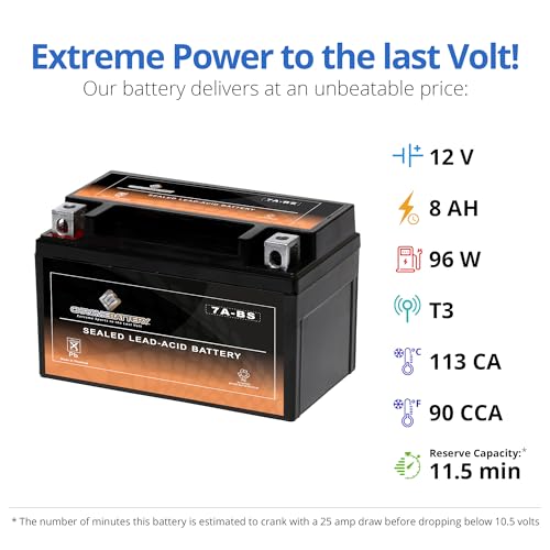 Image of CB CHROMEBATTERY YTX7A-BS 12V 90 CCA Sealed AGM - Maintenance-Free Starter Battery for ATV, Dirt Bike, Scooter & Moped - T3 Nut & Bolt Terminal - Fits Honda Recon 250, Yamaha TTR125, GY6 50-125 cc