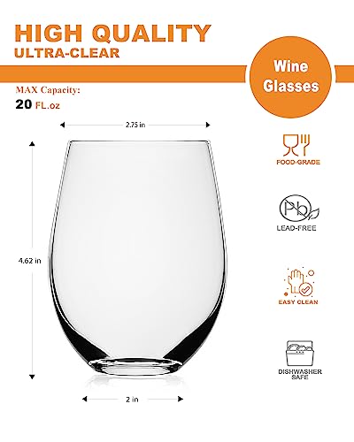Luxu Stemless Wine Glasses(Set Of 4)-20 Oz,Crystal Wine Cups For Red Or White Wine,Large Water Juice Glasses,No Stem Glass Beverage Cups,Clear Drinking Tumblers For Any Occasion #TOP6