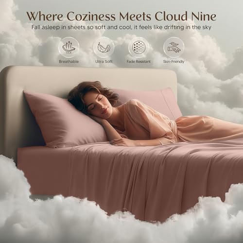 Image of Utopia Bedding Queen Size Sheet Set - 4 Piece Bed Sheets, Soft and Breathable Microfiber, Includes 1 Fitted Sheet, 1 Flat Sheet and 2 Pillowcases - Oeko Tex (Blush Pink)