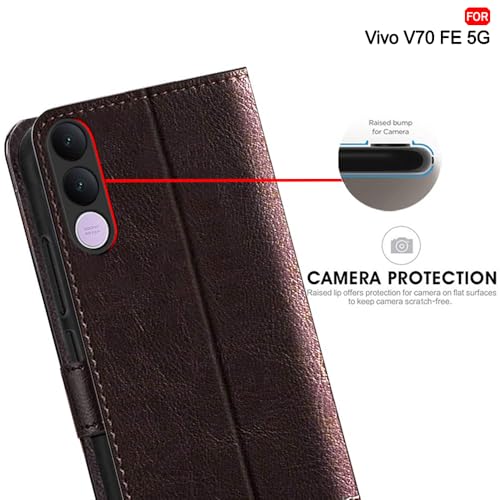 Image of TheGiftKart Flip Back Cover Case for Vivo V70 FE 5G | Dual-Color Leather Finish | Inbuilt Stand & Pockets | Wallet Style Flip Back Case Cover for Vivo V70 FE 5G (Faux Leather, Coffee & Brown)