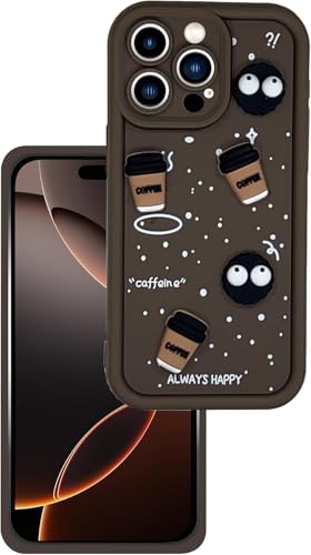 Image of GoldKart Back Case Cover Compatible for iPhone 16 Pro Max | Cute Fun Cartoon 3D Ball Coffee Silicone Case | Full Body Protection Back Cover for iPhone 16 Pro Max - Brown