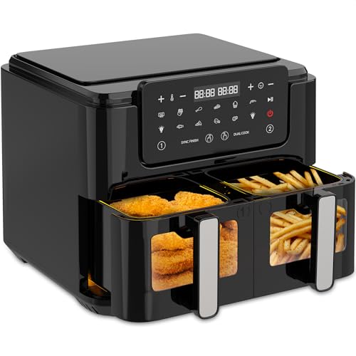 Strex Airfryer XXL – 10L – 2500W – Heißluftfritteuse – Doppelte Airfryer – 50ºC bis 200ºC – 10 Kochprogramme – Schwarz