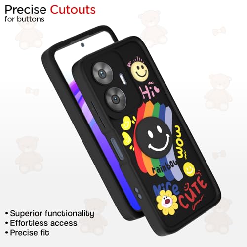 Image of Pikkme Back Cover for Realme Narzo N55 / Realme C55 | Soft Silicone| Cute Rainbow Smile & 3D Cartoon Flower Design | Shockproof Raised Camera Protection Bumper Case (Black)