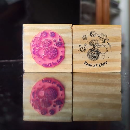 Image of Kunya Personalised Book Stamp with Your Name(3.5 cm Dia), customised for Stamping Books for Readers, Great Gift for booklovers, Kids, Teachers (Space Dreamer)