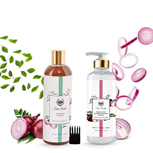 Image of Seer Secrets Natural Onion Hair Pack of Restorative Scalp Curry Leaf, Neem & Onion Hair Oil 200 ML & Probiotic Root Strengthening Yogurt, Curry Leaf & Onion Shampoo 200ml- Combo Pack