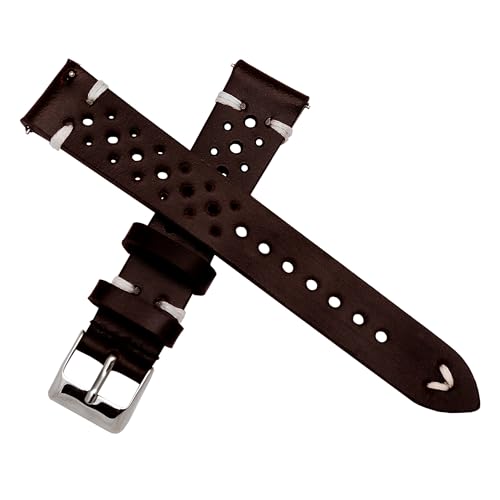 Dcasmo group Correa Reloj de Cuero Genuino Marrón Oscuro para Hombre New Stock Vintage - Pulsera Original Diver Racing Rally - Strap Bracelet Estilo Retro Tradicional (20 MM)
