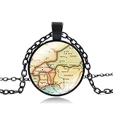 YOUHU Halsketten Für Frauen,Vintage Weltkarte Afrika Anhänger Karte Umriss Land Grenze Schwarze Kette Kunst Glaskuppel Cabochon Eleganter Schmuck Weihnachten Unisex Geschenke