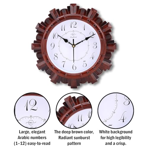 Image of Sehaz Artworks Wall Clock for Living Room Stylish | Wall Clock for Hall | Clock for Home | Wall Watch for Living Room - Brown 24x24 cm