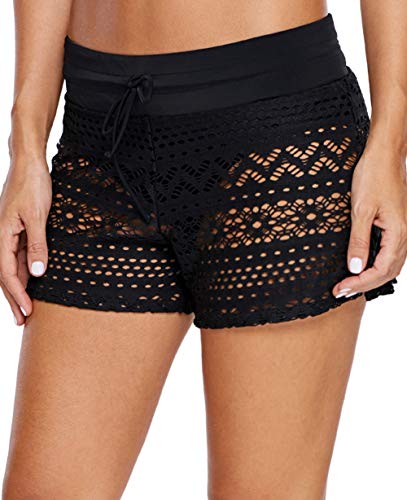 Sythyee Women's Swim Boardshorts Tankini Boyshorts Beach Bottom Swimsuit Built in Briefs Black XL