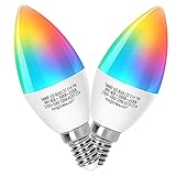  Aigostar Bombilla LED inteligente WiFi vela C37, 7W, E14 rosca fina, RGB + CCT. Regulable multicolor + luz cálida o blanca 3000 a 6500K, 500lm. Compatible Alexa y Google Home.Pack 2 uds