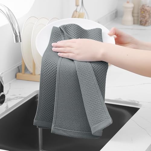 Image of Homaxy 100% Cotton Waffle Weave Kitchen Dish Towels, Ultra Soft Absorbent Quick Drying Cleaning Towel, 13 x 28 Inches, 18-Pack, Grey