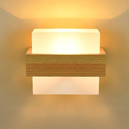 HJZY Modern Simple Solid Wood Wall Lamp Sconce with Glass Lampshade Warm Personality Bedroom Bedroom Living Room Bedside Corridor Aisle Balcony Oak Single Head Wall Light