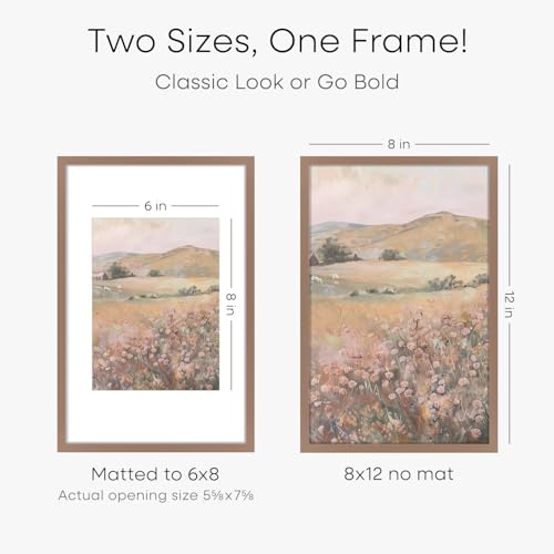 Image of Homeforia 8x12 Mocha Picture Frame, High-End Metal, 6x8 Mat, Glass | High End Aluminum, Tempered Glass, Acid-Free 6x8 Removable Mat, 8x12 in Edge-to-Edge Display 12x8, Wall Kit, Set Of 1
