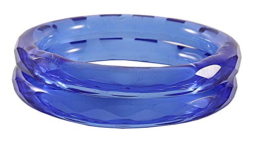 Image of ZULKA Get your traditions Glass With Diamond Pattern Glossy Finished Kada Set For Women and Girls,(Blue 2.6 Inches), Pack Of 2 Kada Set