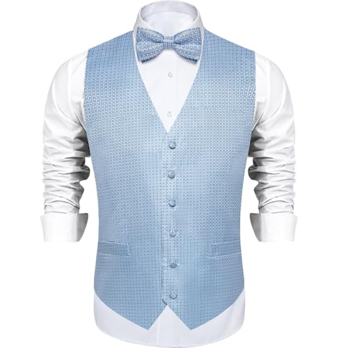 Image of DiBanGu Mens Paisley Suit Waistcoat,Silk Dress Vest and Bowtie Pocket Square Cufflinks with Lapel Pin Set for Wedding Tuxedo