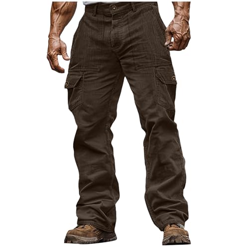 Corduroy Pants Men,Baggy Lightweight Durable Elastic Waist Cargo Pants Streetwear Outdoor Work Pants Multi Pockets