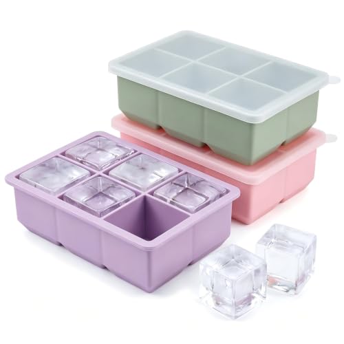 2 Inch Large Square Silicone Ice Trays, Food Grade BPA Free Flexible Ice Molds, Stackable Easy Release with Detachable Anti‑Spill Lid, Perfect for Whiskey, Cocktails, Cold Drinks & Home Fridge