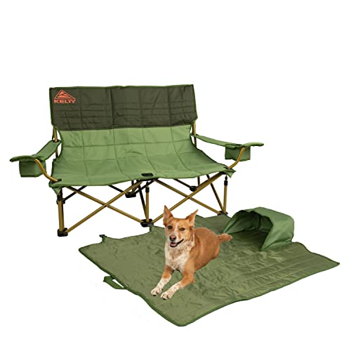 Kelty Low Loveseat Oversized 2-Person Heavy Duty Folding Camp Chair, Double Seat for Soccer Games, Tailgating, Beach Days (Low Height/Dill)
