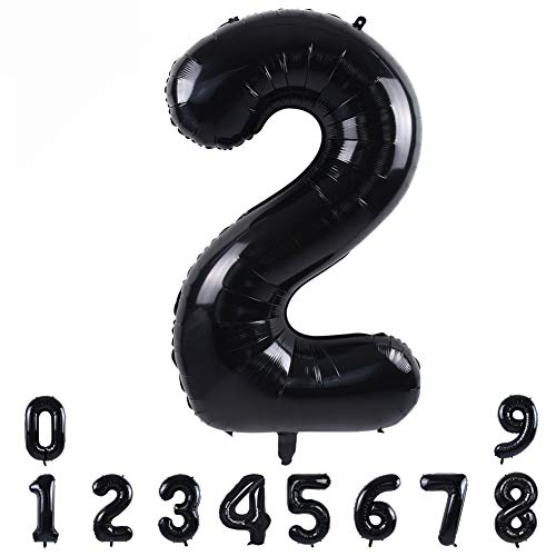 Image of TONIFUL 40 Inch Black Number 2 Balloons Large Foil 2nd Birthday Decorations