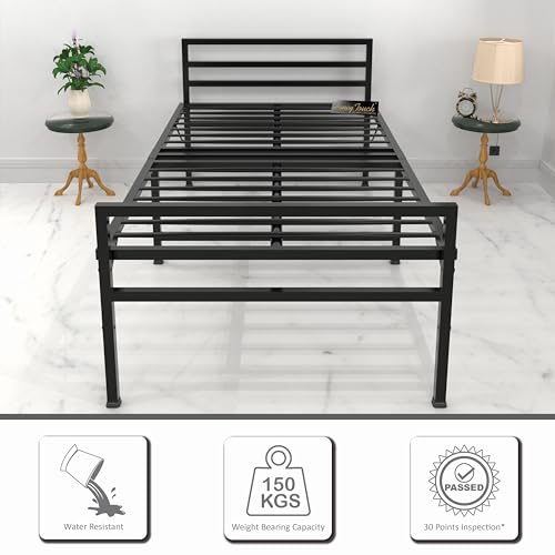 Honey Touch Folding Bed Single Size with Headboard for Bedroom, Guests and Rented Apartments (Without Mattress, Black) - Image 3