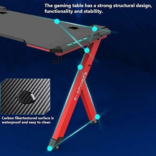Scrivania da gioco ergonomica con portabicchieri e gancio per cuffie, postazione di lavoro di alta qualità per casa, ufficio e giochi al PC, 119 cm