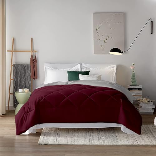 Image of Filbert 600 GSM Comforter for King Size | Super Warm Winter Quilt /Rajai | Thick Microfiber Blanket with Cloud-Soft Fill | Luxury Bedding for Winters - 92x106 Inch | Wine /Silver