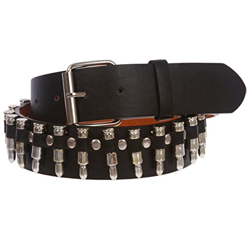 Snap On Imitation Bullets Leather Belt, Black | S-30