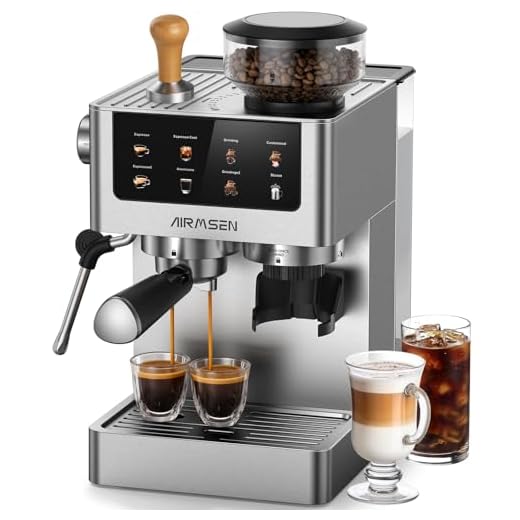 AIRMSEN Espresso Machines with Burr Grinder, 20 Bar, Milk Frother Steam Wand, Stainless Steel Coffee Maker for Home - Cappuccino Latte & Cold Brew Iced Coffee Maker & Americano