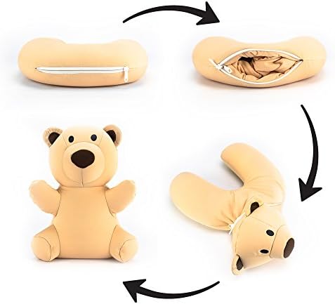 Satellas Teddy Bear Neck Pillow/Stuffed Animal Travel Pal Perfect Travel Pillow for Any Age - Converts from Neck Pillow to Stuffed Animal