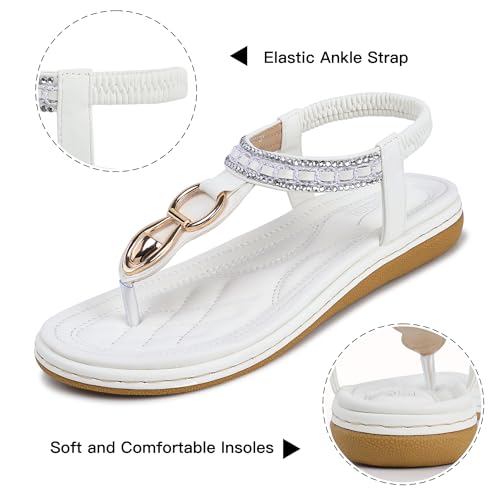 Image of SHIBEVER Flat Sandals for Women Dressy: Comfortable Thong Slip On Sandal | Elastic Ankle Strap Bohemian Women's Flats Shoes - Summer Comfort Flip Flops Open Toe Orthopedic for Walking Casual