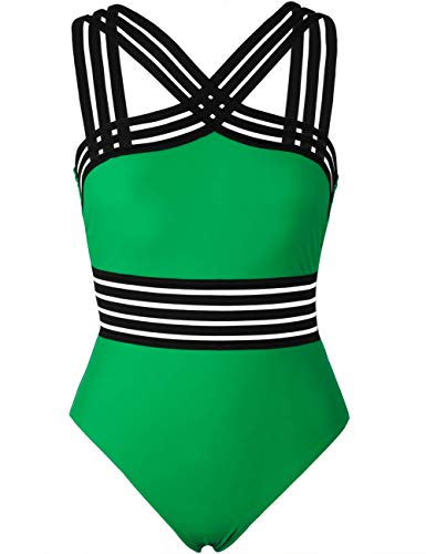 Hilor Women's One Piece Swimwear Front Crossover Swimsuits Hollow Bathing Suits Monokinis