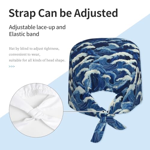 Image of Working Cap Scrub Cap with Sweatband Adjustable Unisex Tie Back Hat for Cleaning Farm Nursing