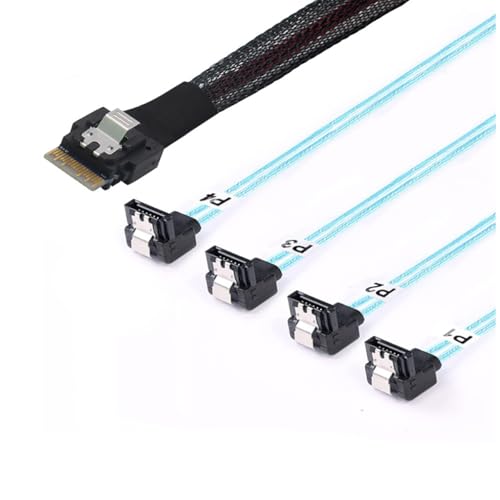 Cable PCIe Slimline SAS 4.0 38pin SFF-8654 4i a 4x SATA 90° 1m miniatura 3