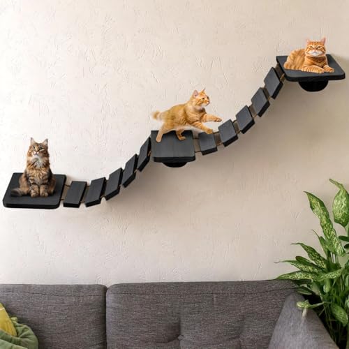 VOSS.PET Kletterlandschaft „Lucius“ für Katzen, 150x30cm, Kletterwand, schwarz, mit DREI Plattformen, zur Wandmontage