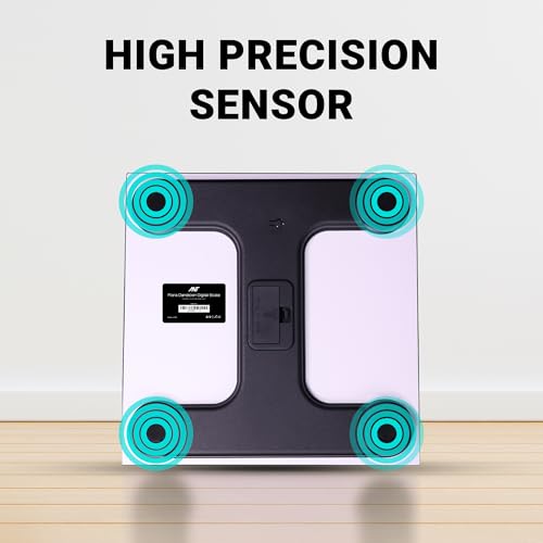 Image of ANT Flora Dandelion Digital Bathroom Weighing Scale, 180 kg Capacity, High Precision Sensors, Wide LCD Display, 5 mm Tempered Glass Body Weight Machine for Home & Gym with 30 Months Warranty (Black)