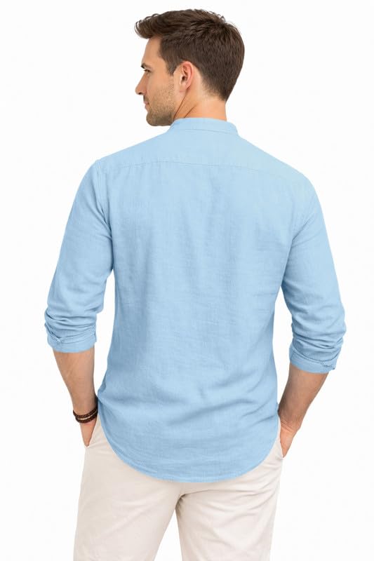 Image of ROYALSCOUT Men's Cotton Polyester Blend Kurta Style Shirt with Mandarin Collar, Half Button Placket, Dual Chest Pockets, Long Sleeve Casual Ethnic Fusion Wear for Office, Festive and Daily Use