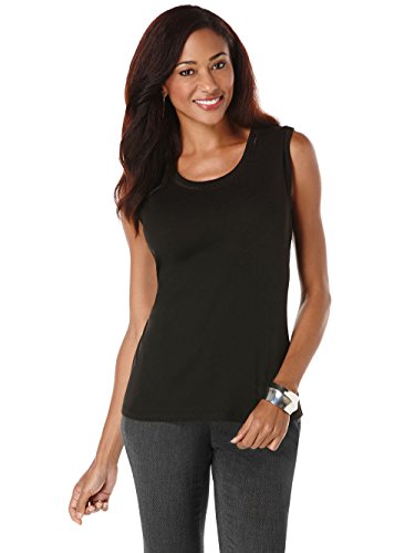 Rafaella Women's Solid 1x1 Tank with Fagoting