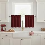 NICETOWN Small Window Curtain Valances - Pair of Thermal Insulated Plain Blackout Tailored Tier Drapes for Basement (29 inches Width x 24 inches Length, Burgundy Red)