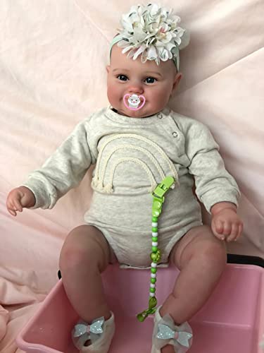 MineeQu 50CM Tan verdaderamente Diadema Flor Dulce Sonrisa Muñecas bebé Reborn Silicona Vinilo Cuerpo Completo Mira Real Dolls de niña recién Nacida Regalo de cumpleaños Set Impermeable