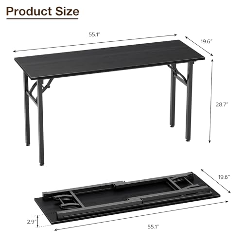 Image of TEMI Long Computer Desk Folding Table - 55.1 inch Foldable Office Desk, No Assembly, Perfect Writing Table for Bedroom or Apartment, Portable Large Desk or Study Table with Compact Design, Dark Oak