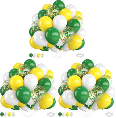 Image of Green and Yellow Balloons,12 Inch Dark Green Yellow and White Confetti Balloons with Ribbon,for Birthday Baby Shower Football Golf Sport Theme Party Decorations (Pack of 3)